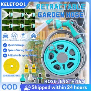16M Garden Hose Reel Set Retractable Water Hose Garden Hose Reel Gun Handheld Water Pipe Reel Portable Hose Reel Farm Gardening Car Wash Cleaning