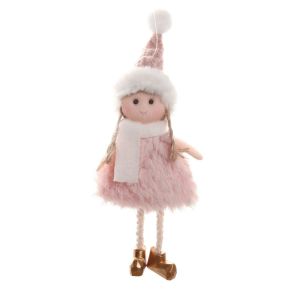 จี้ตุ๊กตาหิมะเด็กผู้หญิงนางฟ้ากำมะหยี่คริสต์มาสสีชมพูเครื่องประดับต้นคริสต์มาสคริสต์มาสปีใหม่2024ตกแต่งบ้าน