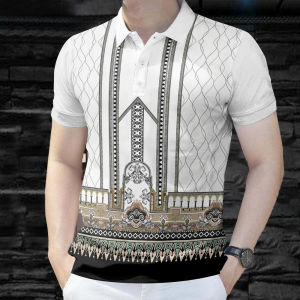 2025 Summer Ethnic Style Polo Shirts for Men Retro Traditional Tribal Pattern Printed Barong Tagalog for Men Modern Polo Shirts