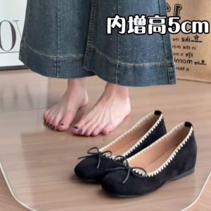Free Shipping Retro-Style Women’S Shallow-Toe Flats With Inner Lace Detailing 2026 Spring New Collection Slip-On Design With A Bow And Height-Enhancing Feature