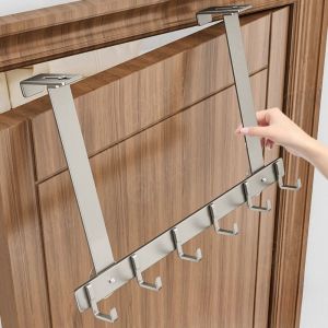 FUDESHE เหนือประตู ที่แขวนตะขอ ปรับได้ปรับได้ ที่แขวนแขวน ราวแขวนผ้าเช็ดตัวหมวกโค้ท ทนทานต่อการใช้งาน ตะขอ5/6 ที่วางของ สำหรับห้องน้ำในห้องน้ำ