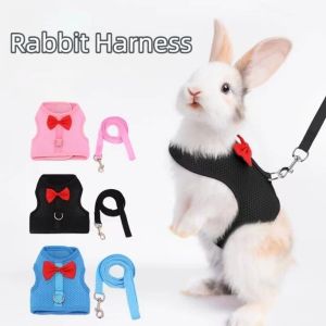 NOBLELUX Breathable Bunny Harness Leash Escape-Proof Adjustable Size Bowtie Training Rope  Polyester Pet Walking Leash Small Pets Use