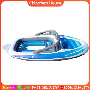 PVC 6 People Inflatable Portable Boat Raft Inflatable Floating Water Row Bed for Camping Lakes & Rivers