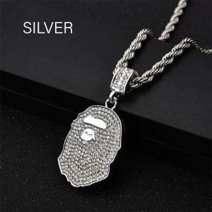 Hip Hop Necklace Chris Brown Same Style Diamond Ape Head Bape Hiphop Men Women Jewelry European American Ape Head Necklace Trendy Hip-hop Fashion Personalized Full Diamond Pendant