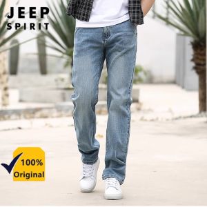 JEEP SPIRIT กางเกงยีนส์ผ้าฝ้ายยืดสำหรับผู้ชาย กางเกงยีนส์ขายาวสะดวกสบาย