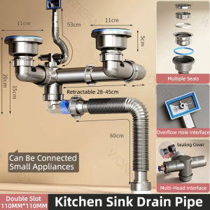 Kitchen Drain Pipe Sink Pipe Sewer Pipe Single Or Double Trap Sink Accessories Household Space-Saving Anti-Odor And Anti-Blocking