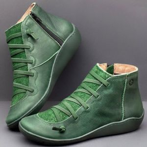 [Free Shipping] Womens Short Boots Work Boots Versatile Boots High-Top Casual Flat Boots Womens Shoes Plus Size 9201 Red.