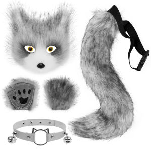 Mặt nạ nửa mặt hình cáo Halloween găng tay nửa ngón bộ cổ áo đuôi cáo bằng vải nhung. cos Đạo cụ và phụ kiện