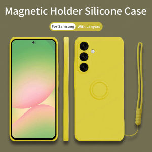 Buckle Lanyard Liquid Silicone Phone Case for Samsung Galaxy A17 A07 A56 5G A36 A06 4G A16 A26 A15 A25 A35 A55 5G A14 A24 A34 A54 A04s A13 A23 A33 A53 A73 A12 A22 A32 A52 A52s A72 Magnetic Holder with Ring Matte Cover Casing