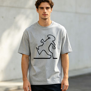 Minimalist Alien Running Line Art Graphic Print Loose Short Sleeve Tee Casual Streetwear Daily Outdoor Wear Men T Shirt