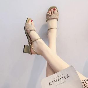[Free Shipping] Womens Summer New High-Heeled Sandals Fashionable and Versatile Dual-Wear Thick-Heeled Sandals for Women