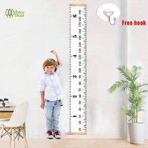【Free Hook Provided】threetrees 2MX0.2M Growth Height Chart Handing Ruler For Kids Kids Height Measure Ruller Wall Decor Canvas Material Removable Stylish Minimalist Design