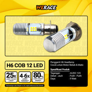 WERACE LED Headlamp H6 12 LED COB Hi-Lo 12Volt Motor Bebek Matic Jauh Dekat Lebar Dan Terang