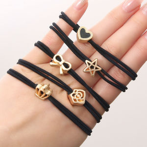 5pcs/bag Black Coffee Mixed High Elastic Rubber Band Alloy Hair Rings for DIY Fashion Hair Accessories
