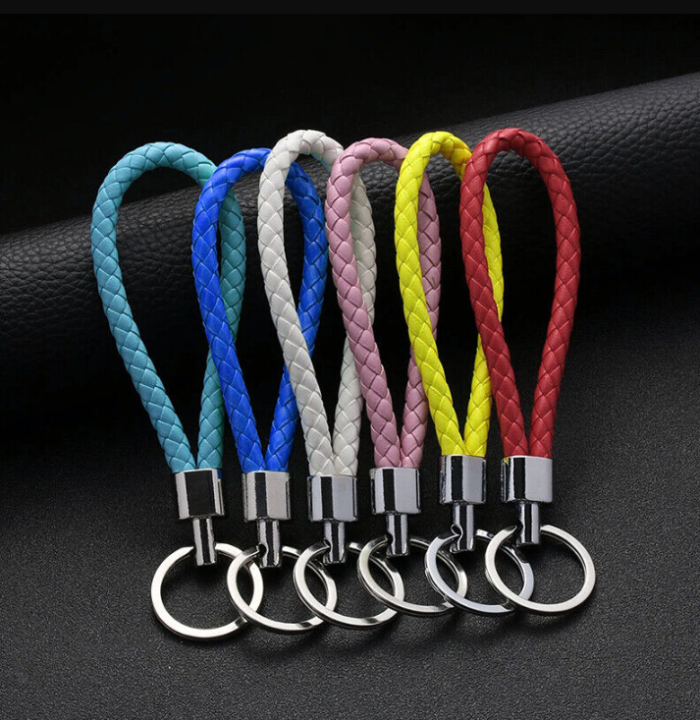 Loop Key Rings Pink Rope Unisex Braided Woven Rope Pendant Key Ring PU Leather Car Bag Keychain ...