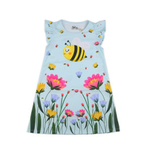 Noonie- Girls Dress (2-10Y) - Dress with Flutter 3D printed characters cartoons mermaid