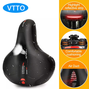 VTTO Hollow Breathable Bicycle Saddle Men Women MTB Road Bike Saddle Shock Absorbing Comfortable Big Butt Bike Seat Safety Warning