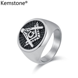 Kemstone Vintage Stainless Steel Freemasonry Rings Silver Gold Plated Black Mens Ring Jewelry