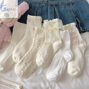 [COD] GUAN ถุงเท้าแนวสตรีท JK ถุงเท้าเจ้าหญิงสไตล์ Preppy มีโบว์ตรงกลาง1คู่