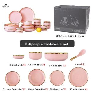 VISHINE Nordic Luxury Ceramic Tableware 26pcs Set/6-person Combination Rice Bowl Dish Noodle Bowl Soup Dinnerware Set