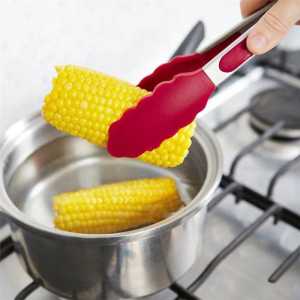 Penjepit Makanan Silicone + Stainless / Capitan Salad Buah Gorengan Kue Roti Bakpao Mie Anti Lengket / Pinset Alat Jepitan T43