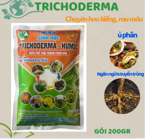MEN Ủ TRICHODERMA HUMIC GÓI 200GR/Ủ RÁC PHÂN CHUỒNG PHÒNG NGỪA TUYẾN TRÙNG NẤM BỆNH/ Chuyên dùng Hoa kiểng Rau màu