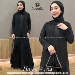 Gamis Abaya Elegan Hawa #764 Busui dengan Bordir Emas & Ziper Depan - Bahan Jersey Mix Curvy