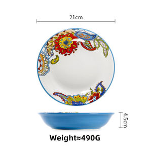 OMK Flower series Ceramic 8 inch Deep Plate Salad Bowl Dinner Plate