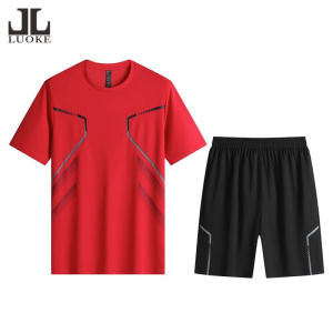 Luoke Summer Sports Short Sleeve Mens Leisure Outdoor Fitness Training Set Mens Running Quick Dry Shorts