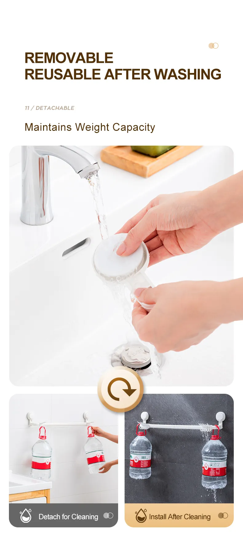 Description Picture 6 of itemTAILI Towel Rack Bathroom Shelf Hooks Hanger Kitchen Storage Racks Wall Hooks Organizer Suction Cup Clothes Holder Bathroom