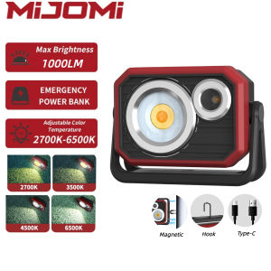 Mijomi Flashlight W40  1000lumens camping light 2700K-6500K Adjustable Color temperature  Yellow light/White light/Red light Max 4400mAh Rechargeable Small Mini lightEmergency Output charger for outdoor camping Hiking Climbing household