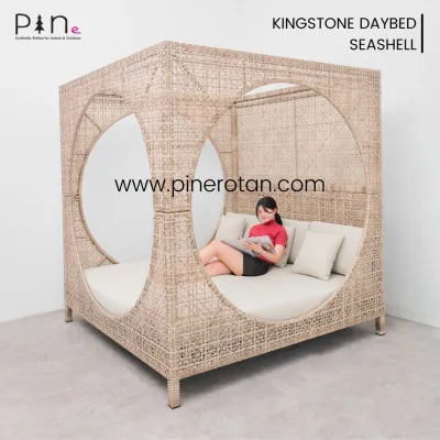 Daybed Rotan Sintetis Premium Outdoor / Sofa Santai Kolam Renang Taman / Kingstone daybed - Seashell