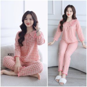 (Bunnysky) Đồ bộ mặc nhà nữ vừa đẹp vừa sang quần áo mẫu thiết kế cổ nhọn tiểu thư mặc nhà
