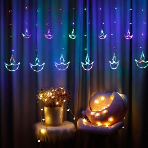 YERZ USB Plug Diwali Light Happy Diwali Heart Shape Curtain Light Christmas Brilliant Night String Lights Wedding Decoration