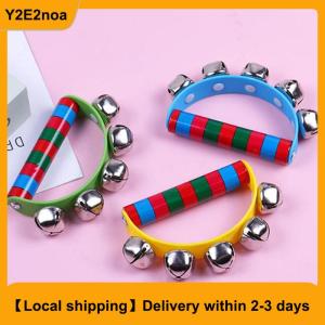 【Local shipping】 1PC Childrens Intellectual Props Handbell Hand Bells With 5 Jingle Bells Wood Handle Musical Instrument Toy For Music Class