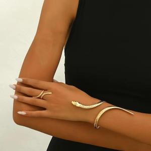 [fenggongshuode] 2pcs Punk rắn hình vòng tay Vòng trang sức thiết lập xoắn ốc rắn mở vòng tay ngón tay nhẫn nữ nam tay đồ trang sức