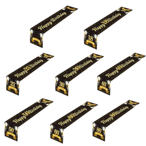 Premium Birthday Table Runner in Black Gold Enhances Party Decors 180x35cm Table Cover Decoration Easy to Clean
