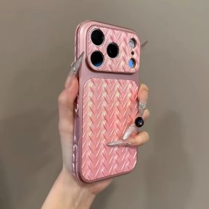 New Laser Rhombus Weave Texture Phone Case For iPhone 17 16 15 14 13 Pro Max Plus Camera Protection Shockproof Matte Funda Cover