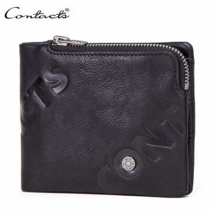 Original CONTACTS 100% Genuine Leather Men Wallet RFID Blocking Small Card Holder Zipper Coin Purse Wallets Slim Money Cluth Bag dompet lelaki kulit beg duit