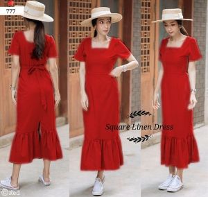 A&B / DRESS TERBARU KOREAN STYLE / DRESS / SQUARE LINEN DRESS 777  Bahan Linen Rami /  Realpict /  good Quality Fit To L