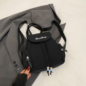 TINGTIAN Letter Embroidery Drawstring Backpack Nylon Solid Color Students School Bag Cute Korean Style Shoulder Bag Outdoor