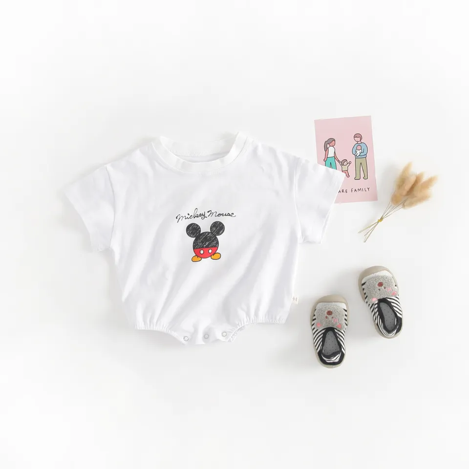🔥BestBorn🔥 0-24 Months Baby Clothes Mickey Mouse Cute Cartoon Cotton  Infant Bodysuit White Jumpsuits Baju Baby Romper