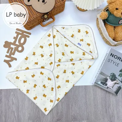 (MS123)Khăn quấn ủ xô vuông muslin mềm mại an toàn cho bé sơ sinh