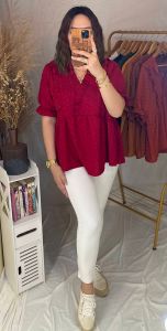 PLUS SIZE Premium Design Floene Sleeve Top Fabric: Swissdot Measurement: Lenght 26" Bust: 45" Armhole: 19" Shoulder: 16"