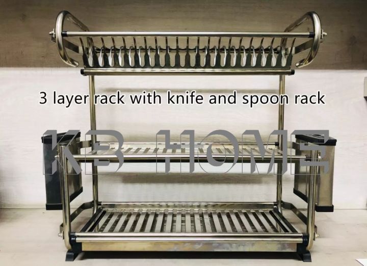 【KB HOME】【READY STOCK】【SUS304】【3 TIER】 Disk Rack Table with Dish Rack Table Top Dish Rack 3 Tier Kitchen Dish Rack