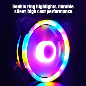 พัดลมคอมพิวเตอร์ พัดลมระบายความร้อน 2cm Dual Ring RGB Cooling Fan 12V แสงสะท้อนสีสันสดใส พัดลมระบายความร้อน