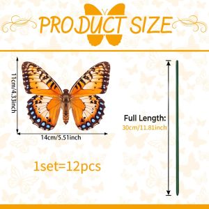 JAYQQ 12PCS Bướm 3D Cọc trang trí hình bướm cho vườn. Nhựa Nhiều màu sắc Cọc cắm hình bướm trang trí vườn Sáng tạo Trong nhà và ngoài trời Đồ trang trí hình bướm Dành cho bãi cỏ