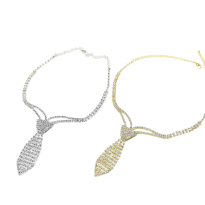Sparkling Choker Necklace Short Tie Rhinestones Necktie with Chain for Wedding Parties and Everyday Wear