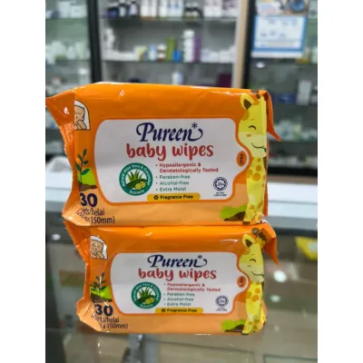 PUREEN Baby Wipes Fragrance Free 30s | Hypoallergenic Alcohol & Paraben Free | Extra Moist with Aloe Vera & Cucumber