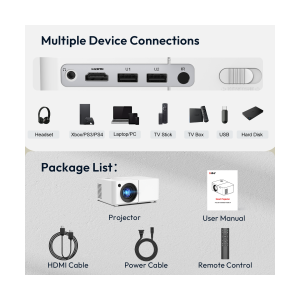 XGODY X2 Mini Smart Projector Android TV Built-in Speakers Native 720P Support 4K Bluetooth 5.0 9000 Lumens Electric Keystone Correction Electric Focus Home Theater